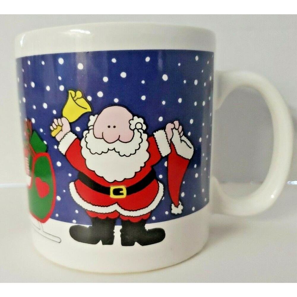 Vintage 1987 Christmas Santa and Reindeers Coffee Mug by F.T.D.A. Ceramic